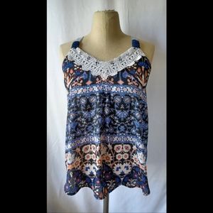XHILARATION blue flowery tank top